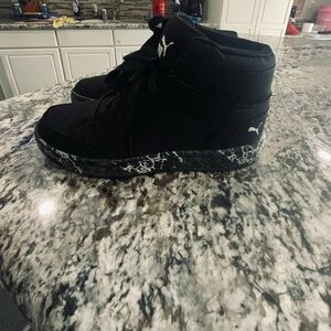 Puma Kids Black and White High-Top Sneakers